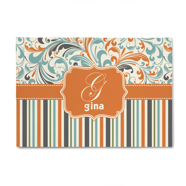 Custom Orange Blue Swirls & Stripes 4' x 6' Patio Rug (Personalized)