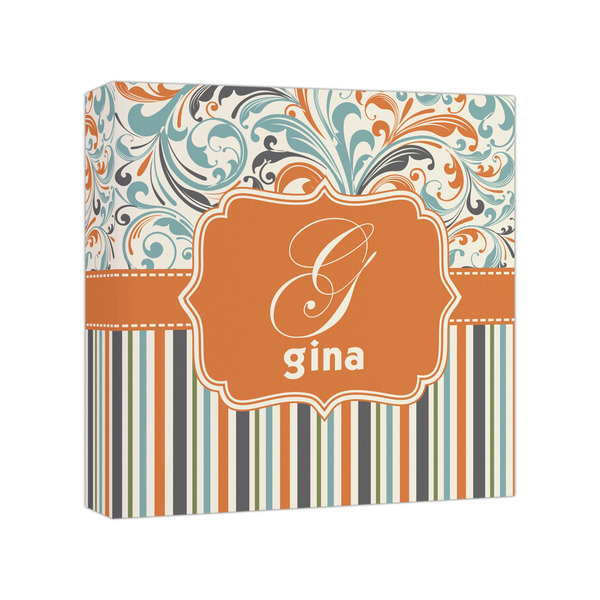 Custom Orange Blue Swirls & Stripes Canvas Print - 8x8 (Personalized)