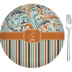 Orange Blue Swirls & Stripes Glass Appetizer / Dessert Plate 8" (Personalized)
