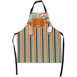 Orange Blue Swirls & Stripes Apron With Pockets w/ Name and Initial