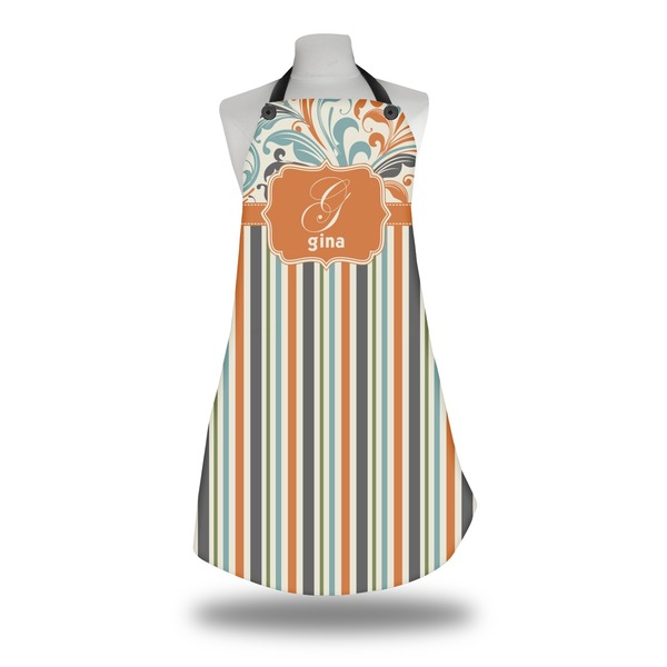 Custom Orange Blue Swirls & Stripes Apron w/ Name and Initial