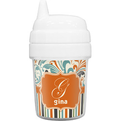 Orange Blue Swirls & Stripes Baby Sippy Cup (Personalized)