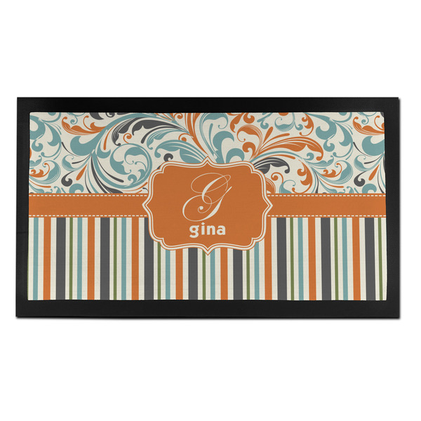 Custom Orange Blue Swirls & Stripes Bar Mat - Small (Personalized)