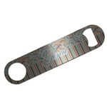 Orange Blue Swirls & Stripes Bar Bottle Opener - Silver w/ Name and Initial