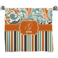 Orange Blue Swirls & Stripes Bath Towel (Personalized)