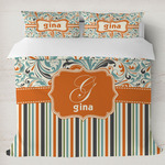 Orange Blue Swirls & Stripes Duvet Cover Set - King (Personalized)