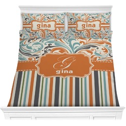Orange Blue Swirls & Stripes Comforter Set - Full / Queen (Personalized)