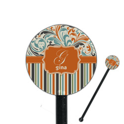 Orange Blue Swirls & Stripes 5.5" Round Plastic Stir Sticks - Black - Single Sided (Personalized)