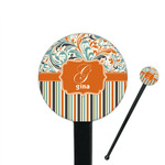 Orange Blue Swirls & Stripes 7" Round Plastic Stir Sticks - Black - Double Sided (Personalized)