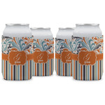 Orange Blue Swirls & Stripes Can Cooler (12 oz) - Set of 4 w/ Name and Initial