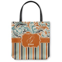 Orange Blue Swirls & Stripes Canvas Tote Bag - Medium - 16"x16" (Personalized)