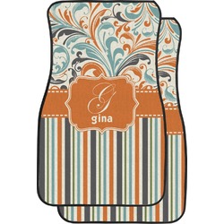 Orange Blue Swirls & Stripes Car Floor Mats (Front Seat) (Personalized)