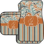 Orange Blue Swirls & Stripes Car Floor Mats Set - 2 Front & 2 Back (Personalized)