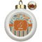 Orange Blue Swirls & Stripes Ceramic Christmas Ornament - Poinsettias (Front View)