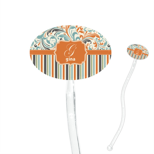 Custom Orange Blue Swirls & Stripes 7" Oval Plastic Stir Sticks - Clear (Personalized)