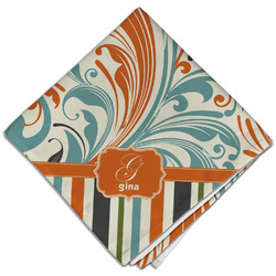 Orange Blue Swirls & Stripes Cloth Dinner Napkin - Single w/ Name and Initial