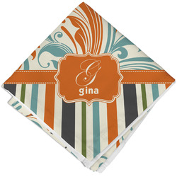 Orange Blue Swirls & Stripes Cloth Napkin w/ Name and Initial