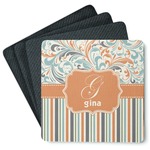 Orange Blue Swirls & Stripes Square Rubber Backed Coasters - Set of 4 (Personalized)