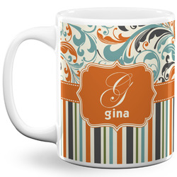Orange Blue Swirls & Stripes 11 Oz Coffee Mug - White (Personalized)