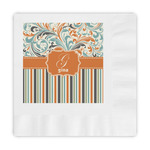 Orange Blue Swirls & Stripes Embossed Decorative Napkins (Personalized)