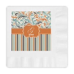 Orange Blue Swirls & Stripes Embossed Decorative Napkins (Personalized)