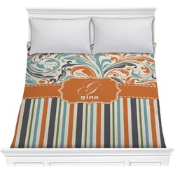 Orange Blue Swirls & Stripes Comforter - Full / Queen (Personalized)