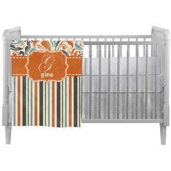 Orange Blue Swirls & Stripes Crib Comforter / Quilt (Personalized)