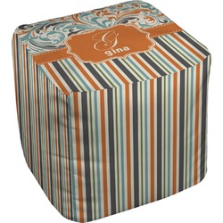 Orange Blue Swirls & Stripes Cube Pouf Ottoman - 13" (Personalized)