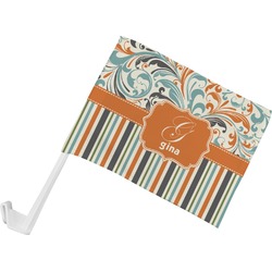 Orange Blue Swirls & Stripes Car Flag - Small w/ Name and Initial