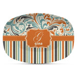 Orange Blue Swirls & Stripes Plastic Platter - Microwave & Oven Safe Composite Polymer (Personalized)