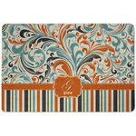 Orange Blue Swirls & Stripes Dog Food Mat w/ Name and Initial