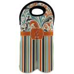 Orange Blue Swirls & Stripes Wine Tote Bag (2 Bottles) (Personalized)