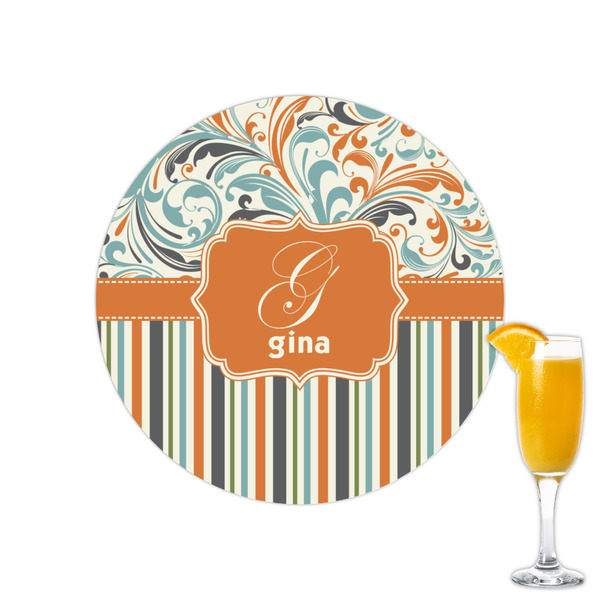 Custom Orange Blue Swirls & Stripes Printed Drink Topper - 2.15" (Personalized)