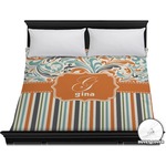 Orange Blue Swirls & Stripes Duvet Cover - King (Personalized)