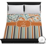 Orange Blue Swirls & Stripes Duvet Cover - Full / Queen (Personalized)