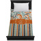 Orange Blue Swirls & Stripes Duvet Cover - Twin XL - On Bed - No Prop