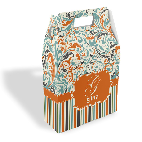 Custom Orange Blue Swirls & Stripes Gable Favor Box (Personalized)