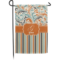 Orange Blue Swirls & Stripes Small Garden Flag - Double Sided w/ Name and Initial
