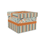 Orange Blue Swirls & Stripes Gift Box with Lid - Canvas Wrapped - Small (Personalized)