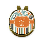 Orange Blue Swirls & Stripes Golf Ball Marker - Hat Clip - Gold