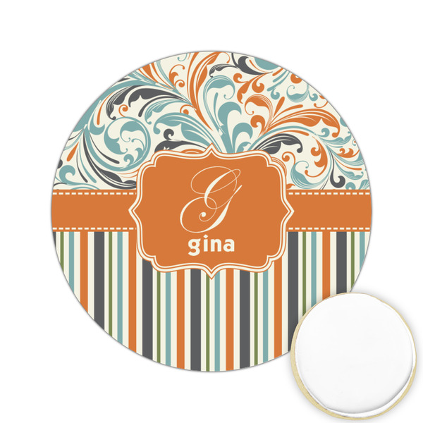 Custom Orange Blue Swirls & Stripes Printed Cookie Topper - 2.15" (Personalized)