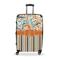 Orange Blue Swirls & Stripes Suitcase - 28" Large - Checked w/ Name and Initial
