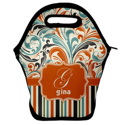 Orange Blue Swirls & Stripes Lunch Bag w/ Name and Initial
