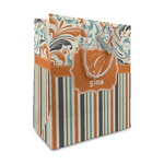 Orange Blue Swirls & Stripes Medium Gift Bag (Personalized)