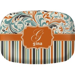Orange Blue Swirls & Stripes Melamine Platter (Personalized)