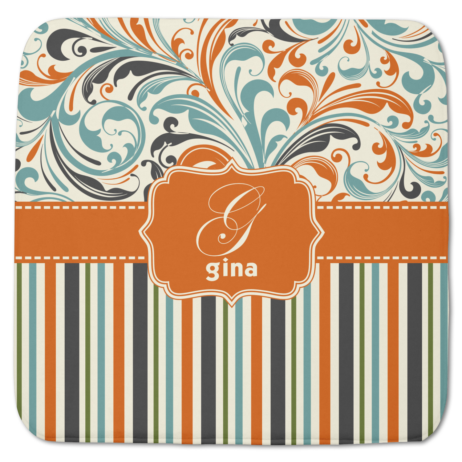 Orange Blue Swirls Stripes Memory Foam Bath Mat Personalized