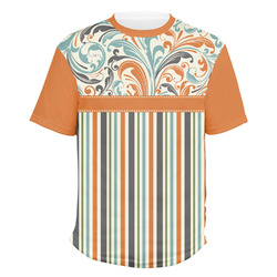 Orange Blue Swirls & Stripes Men's Crew T-Shirt - Medium