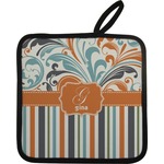 Orange Blue Swirls & Stripes Pot Holder w/ Name and Initial