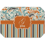 Orange Blue Swirls & Stripes Dining Table Mat - Octagon (Single-Sided) w/ Name and Initial