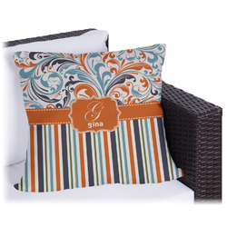 Orange Blue Swirls & Stripes Outdoor Pillow - 18" (Personalized)